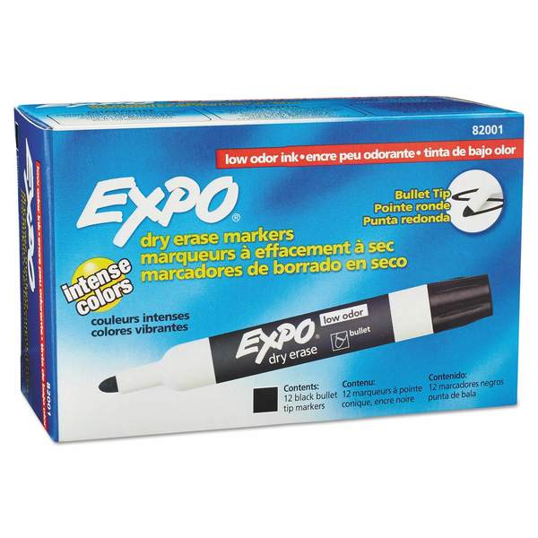 Expo Low-Odor Dry-Erase Marker, Medium Bullet Tip, Black, PK12 82001